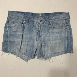 7 For All Mankind Denim Cutoff Shorts Womens 28 Light Wash Raw Hem Stretch